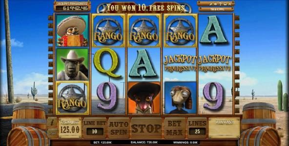 10 free spins awarded by 4 scatter symbols