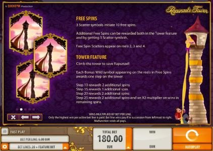 Free Spins and Tower feature rules