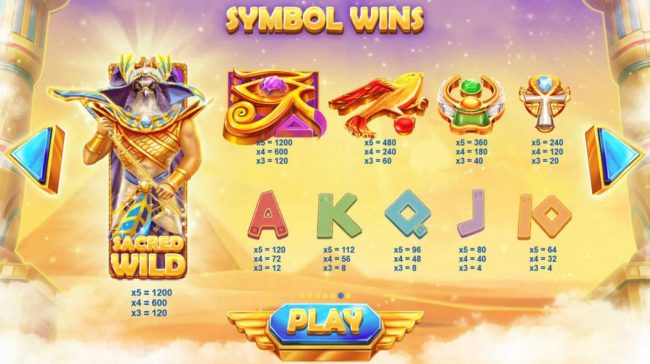 Slot game symbols paytable.