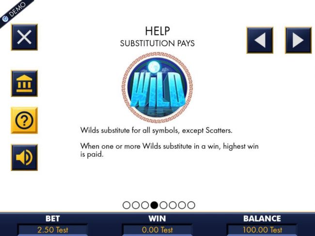 A wild symbol is represented by a full moon and substitutes for all symbols, except scatters. When one or more wilds substitute in a win, highest win is paid.