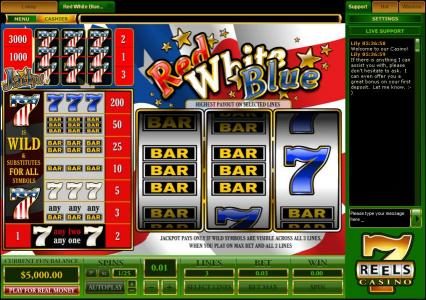 this classic video slot game features three reels and three paylines