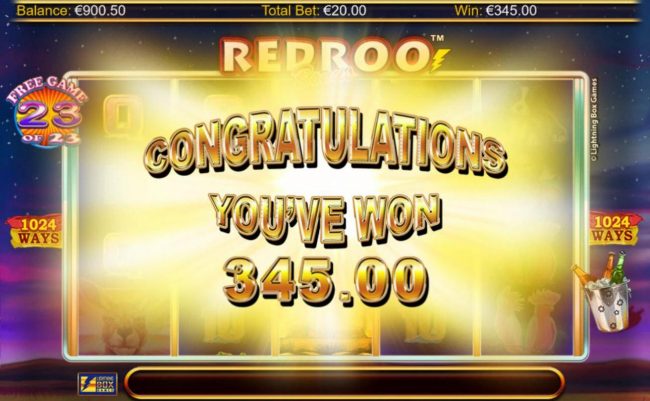 Total free spins payout 345.00