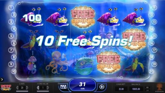 Three Free Spins scatter symbols triggers 10 Free Spins!