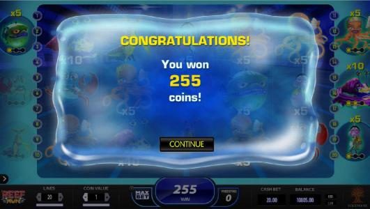 The free spins feature pays out a total of $255 for a big win!
