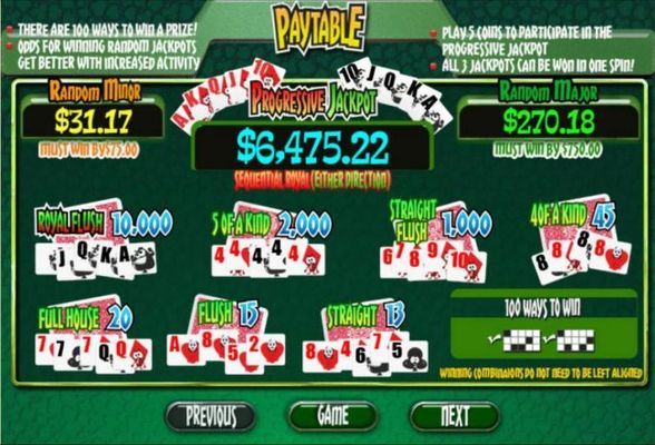 Slot game symbols paytable featuring poker card game inspired icons.