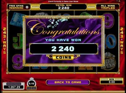 2240 coins payout from the free spins feature