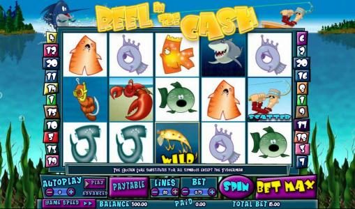 main game board featuring five reels and twenty paylines