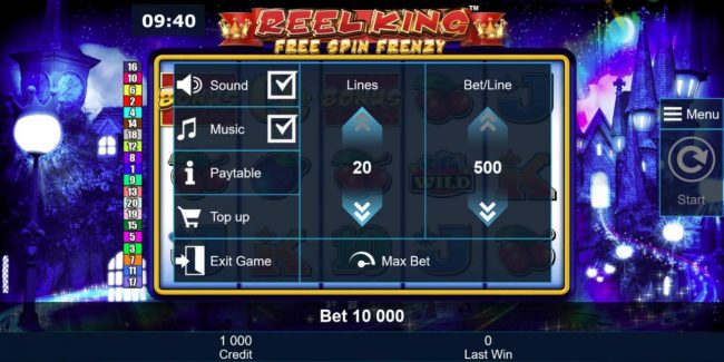 Click on the Menu option to adjust line stake, paytable or other ame options.