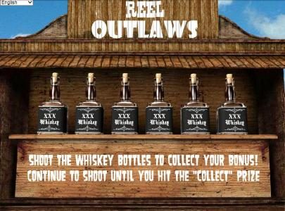 shoot whiskey bottles to collect your bonus. continue to shoot until you hit the collect prize