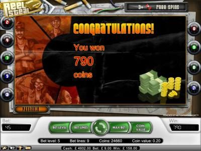 790 coin jackpot paid out during free spin play