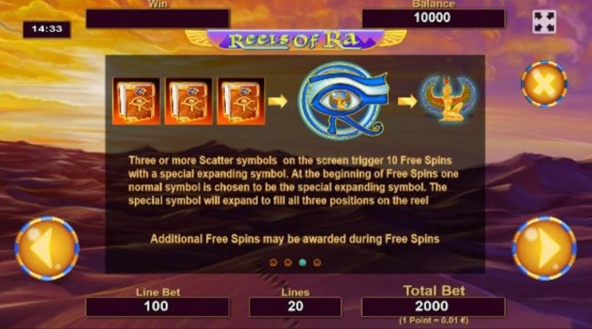 Three or more scatter symbols on the screen trigger 10 free spins with a special expanding symbol.