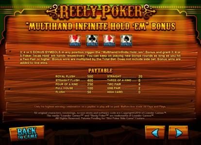 multihand infinite hold 'em bonus feature rules