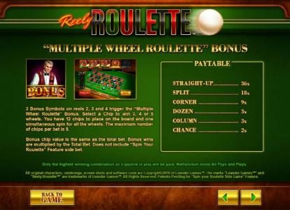 multiple wheel roulette bonus feature rules