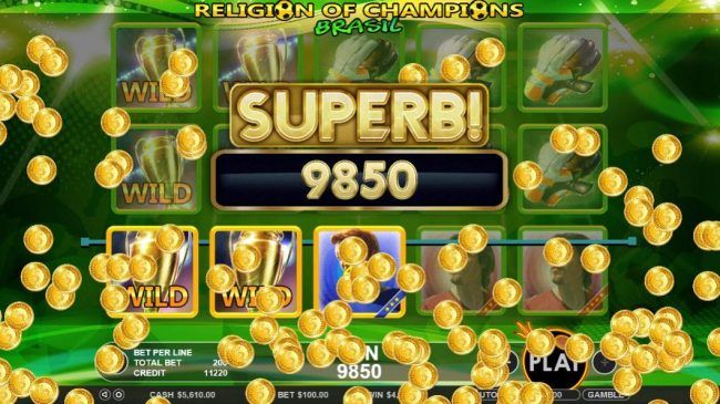 A 9,850 coin superb win triggered by multiple winning combinations