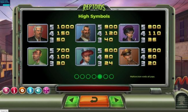 High value slot game symbols paytable
