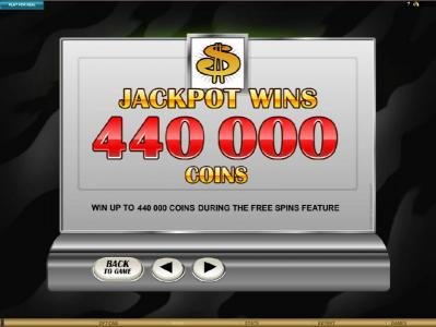 Win up to 440,000 coins during the free spins feature