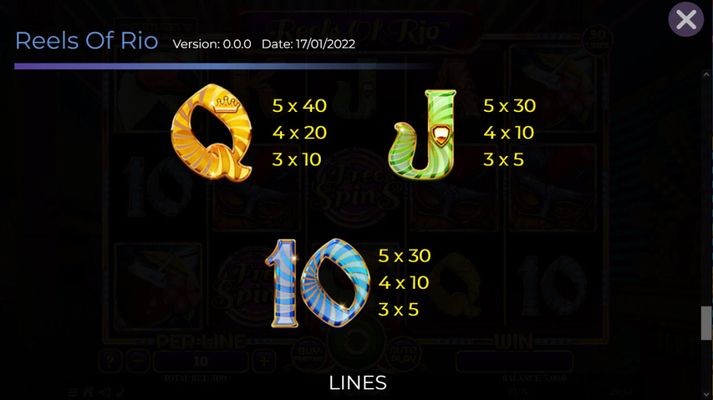Low Value Symbols Paytable