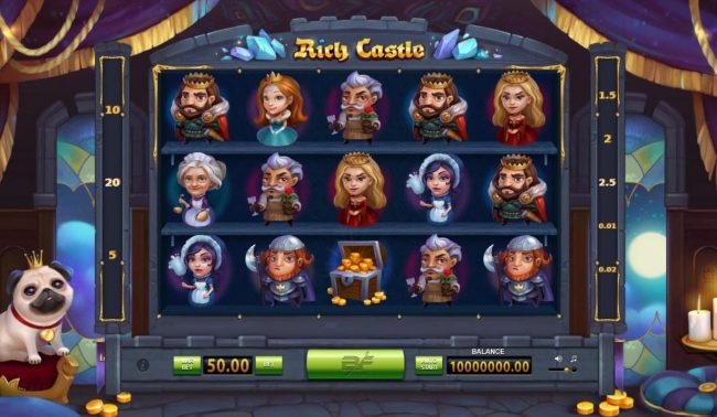 Main game board featuring five reels and 20 paylines with a $15,265 max payout.