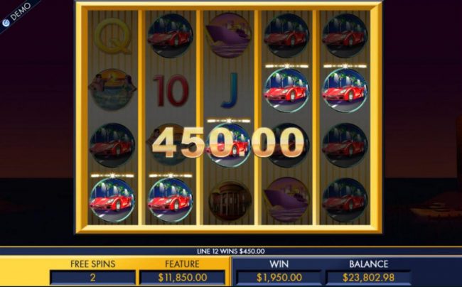 Multiple winning combinations triggered during the free spins feature produce a 1,950.00 payout.