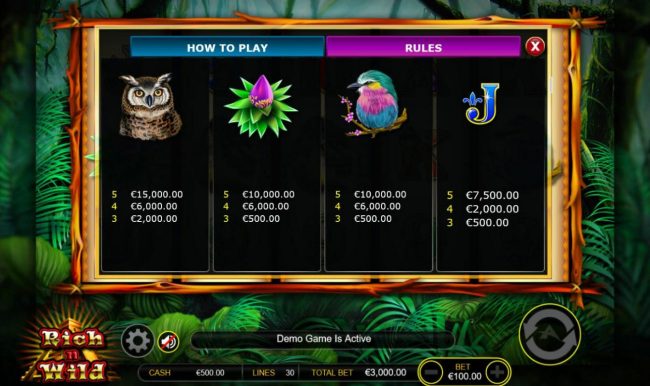 Medium Value Slot Game  Symbols Paytable.