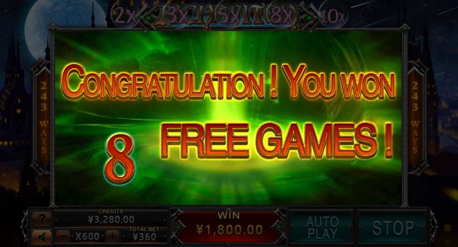 8 Free Spins Awarded