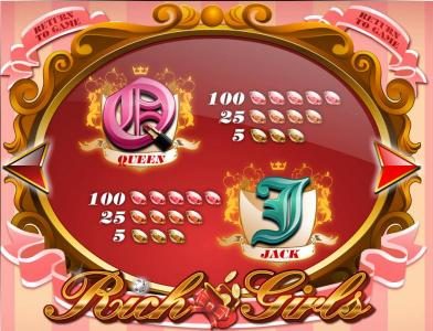 slot game queen and jack symbols paytable