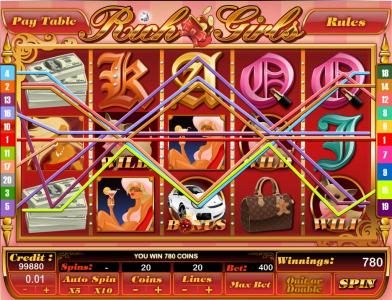multiple winning paylines triggers a 780 coin jackpot