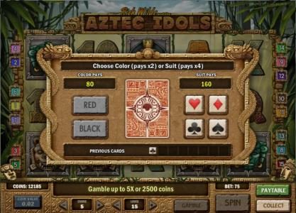 gamble feature game board - choose color or suit for a chance to increase your winnings.
