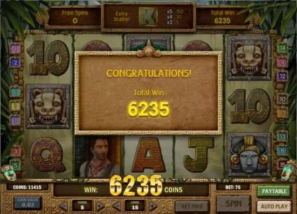 the free spins feature pays out a total of 6235 coins