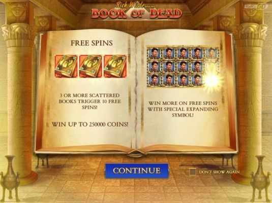 3 or more scattered books trigger 10 free spin! Win up to 250000 coins! Win more on free spins with special expanding symbol!