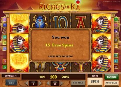 15 free spins awarded