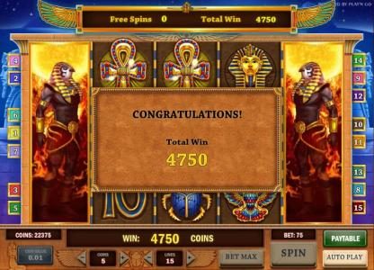free spins bonus feature pays out a 4750 coin jackpot