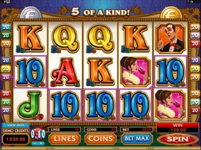 here is an example of a five of a kind triggering a 120 coin jackpot