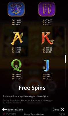 Low Value Symbols Paytable