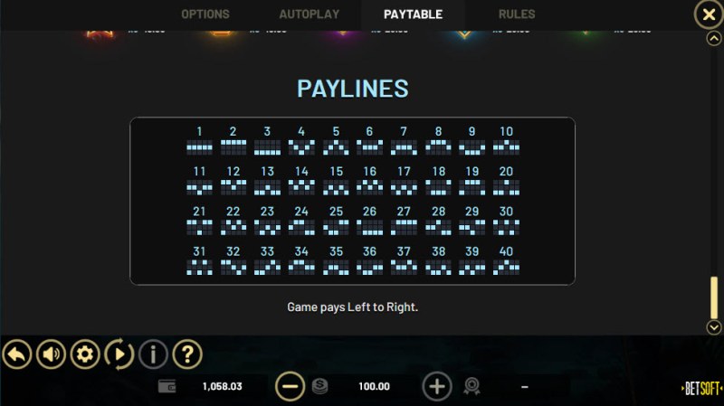 Paylines 1-40