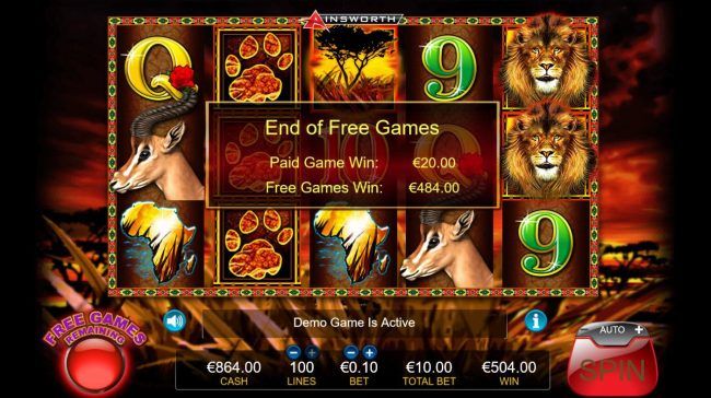 Free Games feature pays out a total of 504.00