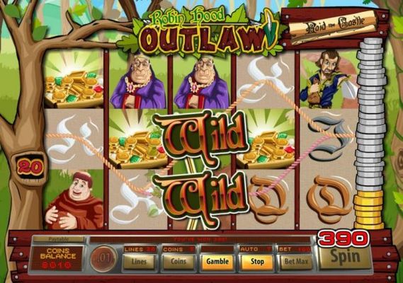 A pair of wild symbols leads to a 390 coin win triggered by two win lines.