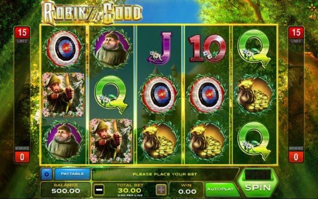 Main game board featuring five reels and 15 paylines with a $8,000 max payout