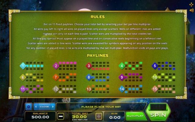 General Game Rules and Payline Diagrams 1-15