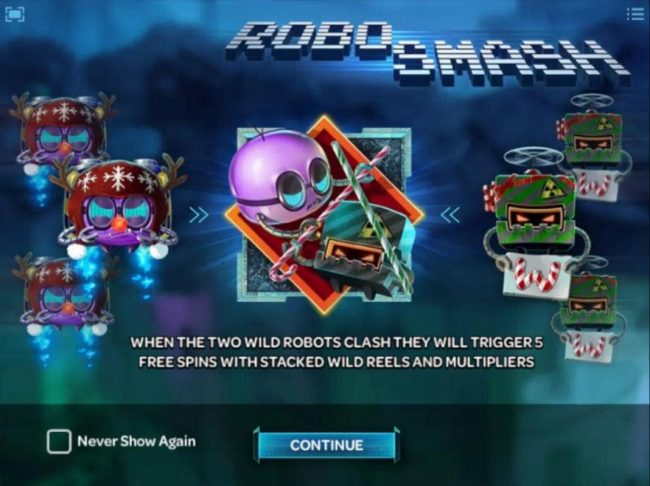 When the two wild robots clash they will trigger 5 free spins with stacked wild reels and multipliers.