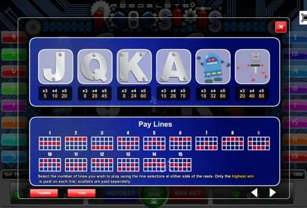 Slot game symbols paytable and payline diagrams