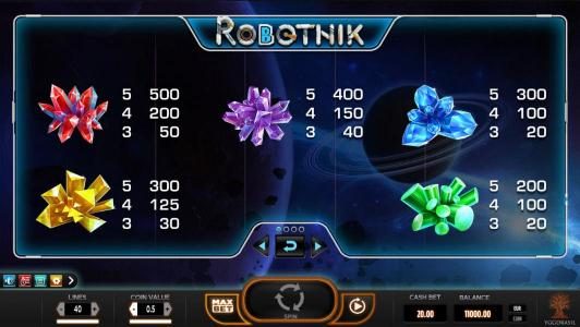 High value slot game symbols paytable