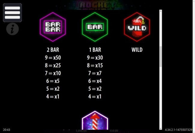 Low value game symbols paytable.