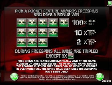 pick a pocket feature awards freespins and pays a bonus win
