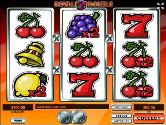Double Up Feature is a available after every winning spin. Select either heads or tails for a chance to double your winnings.