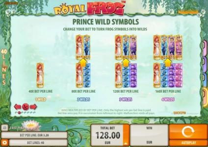 Prince Wild Symbols - Change your bet to turn fron symbols into wilds.