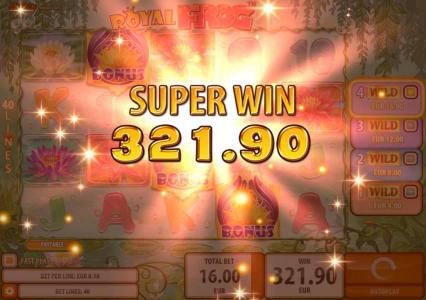 The free spins feature leads to a super won paying out a total of 321.90