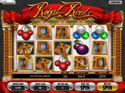 a 300 coin jackpot awarded for multiple winning paylines
