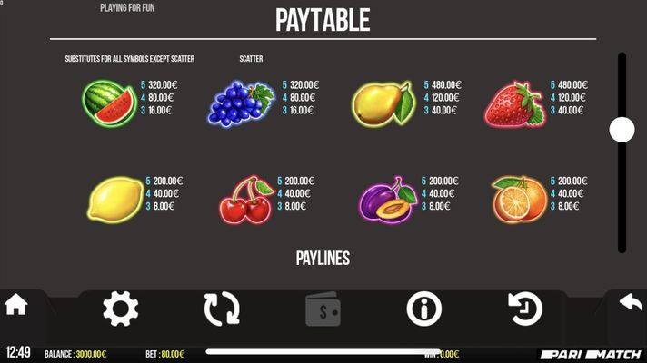 Low Value Symbols Paytable