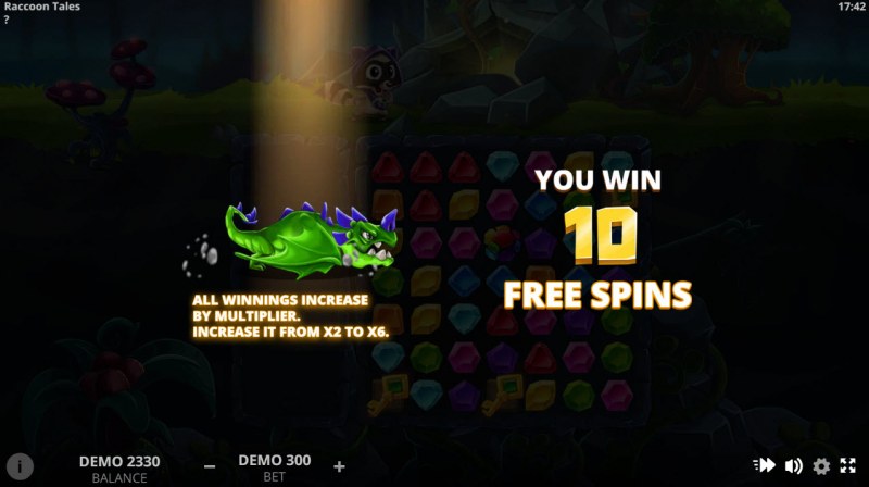 10 free spins awarded